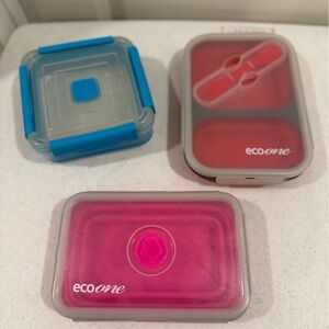 Ecosave Pink & Red Meal Prep Containers + Blue Snack Container ~ Like NEW